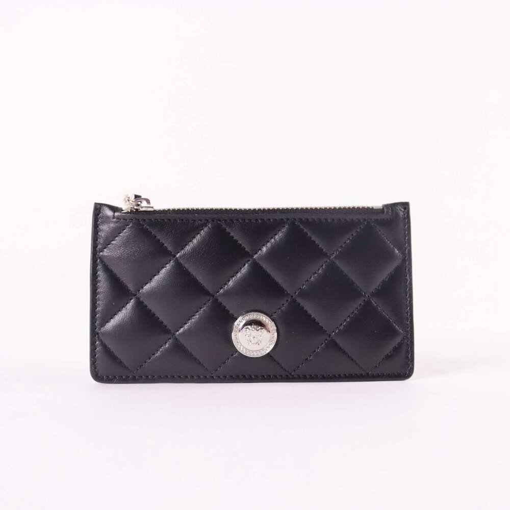 AUTHENTIC VERSACE MEDUSA HEAD QUILTED BLACK LEATHER CARD WALLET